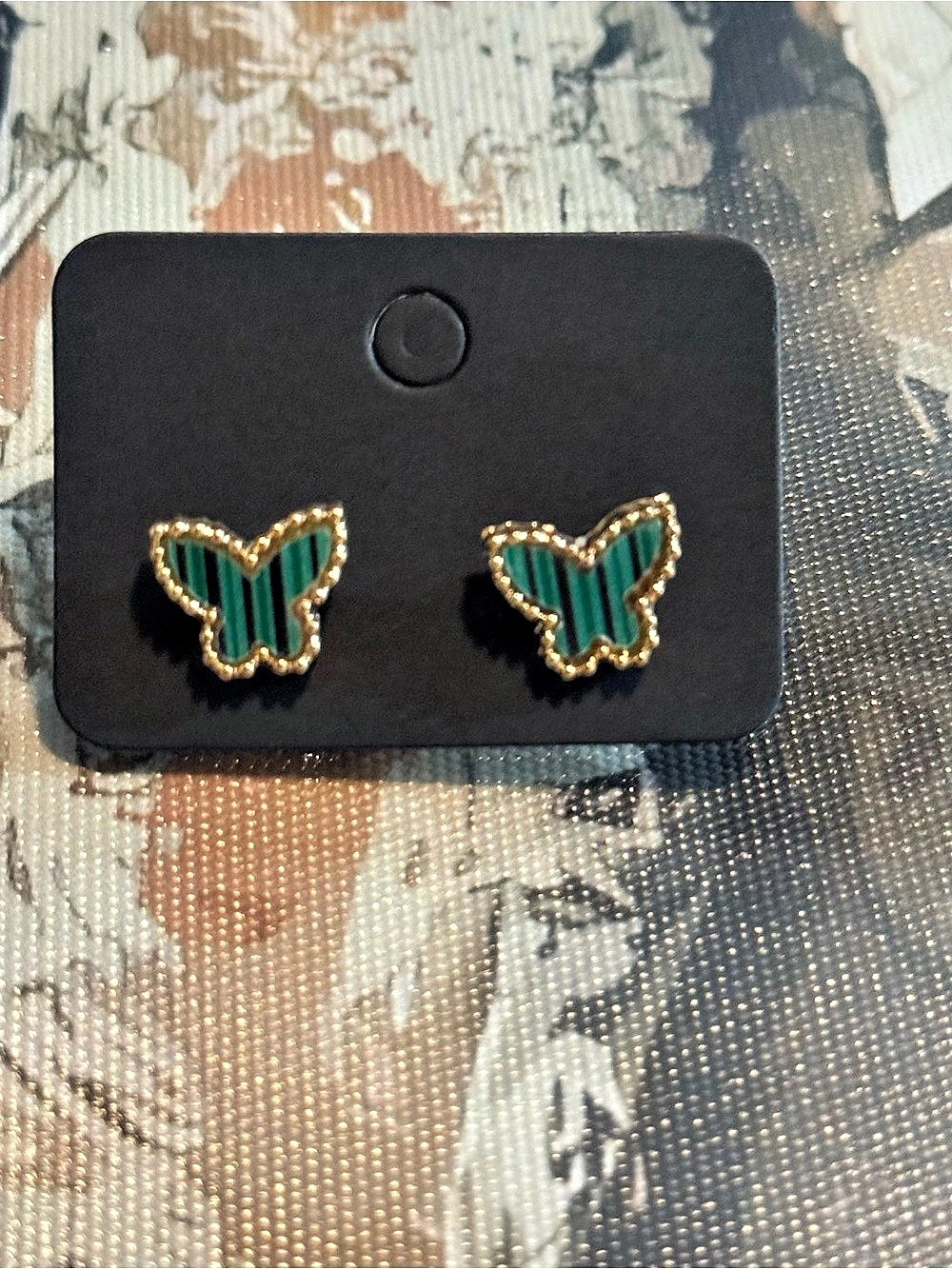 Green & Gold Butterfly Stud Earrings
